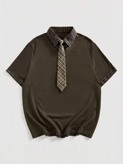 ROMWE MEN Street Life Áo polo nam tay ngắn cổ bẻ kẻ caro, kiểu dáng thường ngày, đa năng.