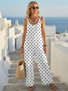EMERY ROSE 百搭休闲简约复古波点印花连体裤，适合外出、海滩、旅行，时尚百搭，春夏皆宜。 - 彩色 - 查看 5