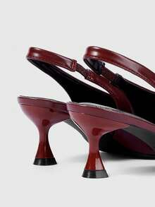 Sleekvia 女士尖头性感套脚酒红色PU后跟提拉带低帮春季鞋通勤细跟猫跟空心女鞋 - 酒紅色 - 查看 9