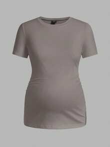 Modmama Maternity Casual Solid Color Short Sleeve T-Shirt For Summer - Multicolor - View 3