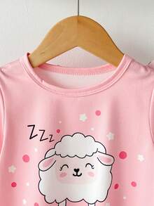女婴可爱小羊动物印花全包式粉色波点袖口两件套睡衣 - 淺粉色 - 查看 3