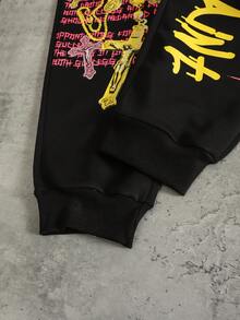 ROMWE MEN Street Life 男士抽绳腰带口袋字母五角星图案休闲日常运动裤 - 黑色 - 查看 3