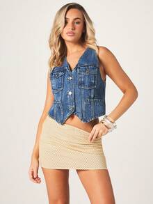 MISSGUIDED Low Rise Mini Skirt With Small Polka Dot Print Perfect For Spring Summer Casual Outings Beach Vacation Weekend Party Club Night Out - Yellow - View 1