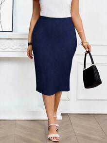 Miaspire 加大码 Old Money 纯色 A 字裙，休闲时尚，适合日常穿着，女士夏季服装，女士度假服装 - 藏蓝色 - 查看 3