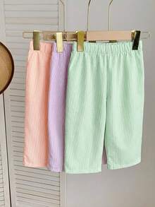 3pcs/Set Babygirl Summer Casual Letter & Striped Pattern Pants - Multicolor - View 2