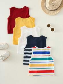 SHEIN 5pcs/Set Baby Boy Casual Cute Colorful Striped Knit Tank Tops, Versatile Summer All-Match Vest Multipack - Multicolor - View 2