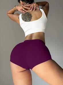 Slayform Quần short yoga cạp cao gợi cảm ôm sát vòng ba, co giãn, thích hợp cho tập luyện thể dục. - Màu đỏ tím - Xem 7