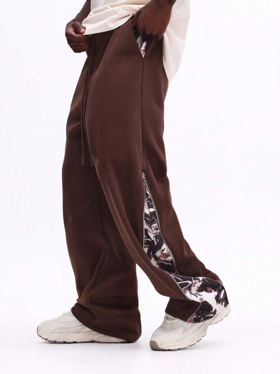SUMWON Relaxed Baggy Fit Sweatpants With Floral Camouflage Side Insert Panel Casual Comfort Drawstring Waist Elastic Ankle Lounge Pants - Multicolor - View 1
