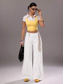TRNVIE Y2K Fashion Casual High Waist Wide Leg White Denim Jeans - White - View 6