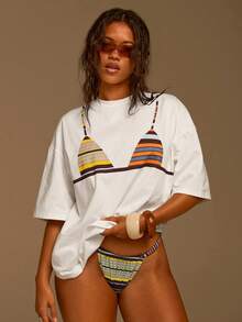 Athîral Women's Printed Loose Fit Round Neck Drop Shoulder T-Shirt - White - View 1