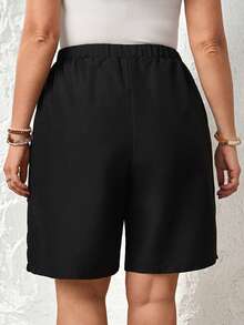 EMERY ROSE 大码休闲纯色短裤，夏季 - 黑色 - 查看 3