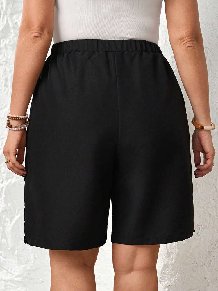 EMERY ROSE 大码休闲纯色短裤，夏季 - 黑色 - 查看 3