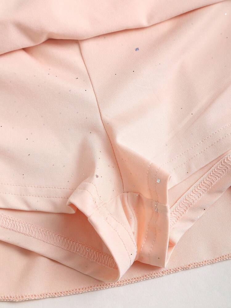 Sweetra 女士杏色亮片褶皱修身蝴蝶结系带荷叶边下摆A字夏季欧美性感优雅派对约会迷你连衣裙 - 杏色 - 查看 6