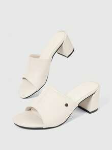 Sleekvia Sandal đế thô màu be, hở mũi, tối giản, thời trang, gợi cảm, gót trung bình. - Màu hạnh nhân - Xem 2