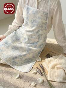 High-End Delicate Apron, Premium Feel, Youthful Style, Ink Painting Design, Vintage Korean Style, Waterproof And Oil-Resistant, Blue Trimmed, Korean Export Apron - Multicolor - View 1