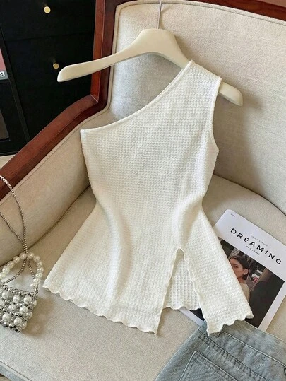 GlowEve 女士纯色纹理侧开衩下摆无袖时尚背心