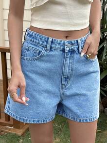 Livesso Women's Casual Loose Distressed Denim Shorts, Relaxed Vacation Style, Spring/Summer - Blue - View 2