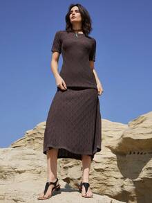 Dazy-Less Women's Western Style Round Neck Short Sleeve Casual Knit Dress - Brown - View 7