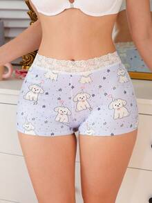 PetitDoll Fashionable Lace Patchwork Cartoon Print Briefs - Multicolor - View 5