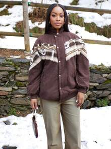 Yess Loren 女式格子印花长袖保暖内衬休闲衬衫夹克，秋冬 - 黑色 - 查看 1