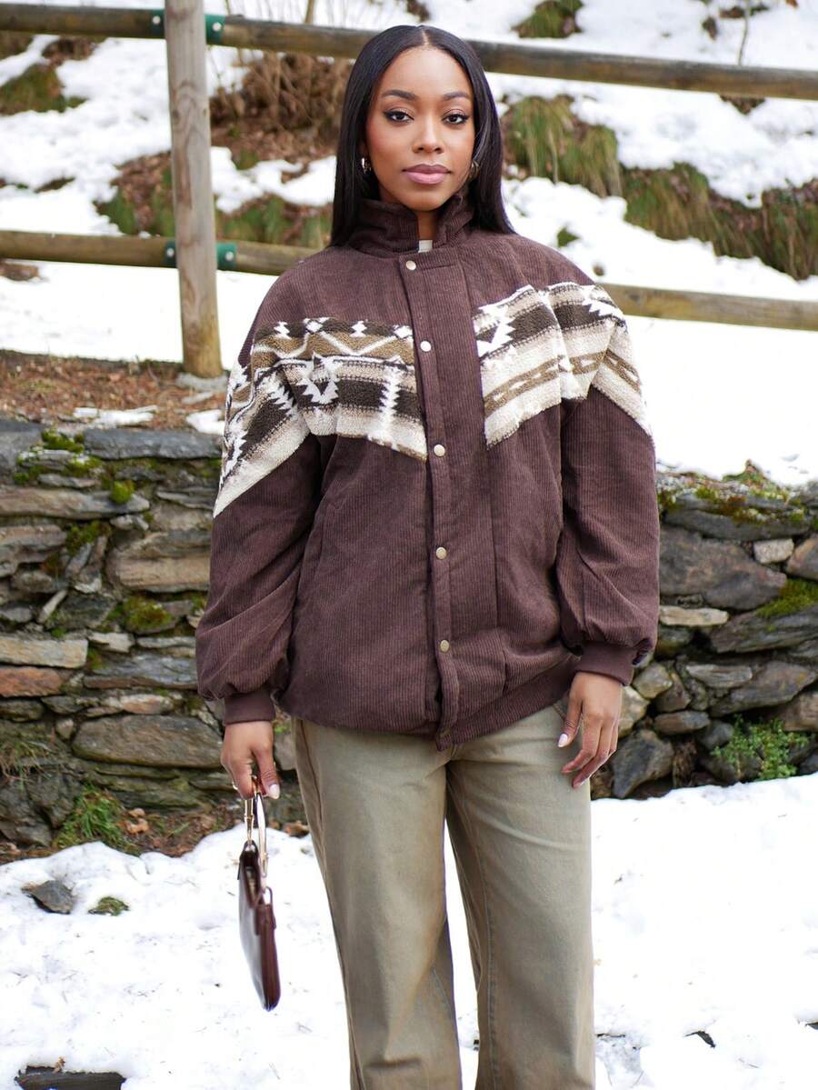 Yess Loren 女式格子印花长袖保暖内衬休闲衬衫夹克，秋冬 - 黑色 - 查看 1