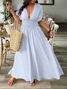 Weeklong Vestido casual de talla grande con abertura lateral de unicolor - Celeste - Ver 4