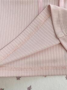 Elamini Damen süße hellrosa Schleife Rüschen Saum Kurzarm Top - Babypink - Übersicht 6