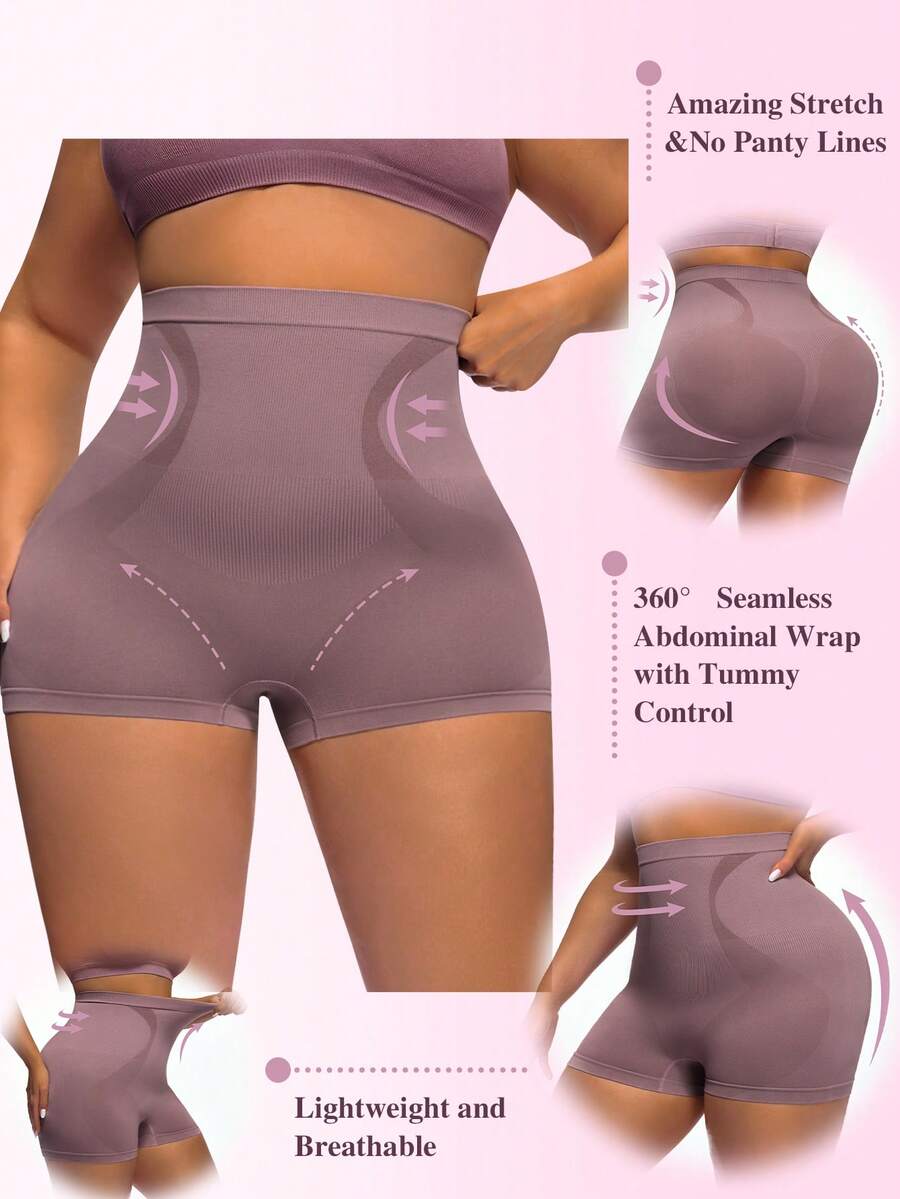 SHEIN 1件装女士加大码纯色无缝高腰塑身内裤收腰提臀平腹提臀塑身短裤