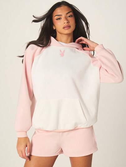 Missguided x Playboy Women's Color Block Contrast Hoodie With Long Sleeves Casual Pullover Sweatshirt For Everyday Comfort And Style Perfect For Fall Winter Layering