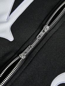 TOKVUE 男士街头风热销INS字母亮面刺绣休闲街头服饰，男友/老公礼物，周年纪念礼物，黑色卫衣 - 黑色 - 查看 6