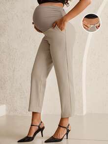 MaterniWear 可调节腰围休闲百搭孕妇裤，适合日常穿着 - 杏色 - 查看 1