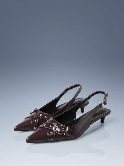 CUCCOO GRLICON Burgundy Patent Leather Pointed Cross Strap Design Empty Kitten And Women's High Heels