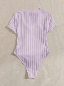 SHEIN EZwear 紫色丁香大尺碼短袖連身泳衣 短袖泳裝 紫色連身衣 薰衣草色女裝 淡紫色上衣 - 紫丁香色 - 查看 2