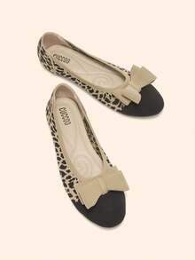 CUCCOO BASICS Damen Schleifendekor Patchwork Leopardenmuster Loafers - Aprikosenfarben - Übersicht 3