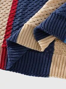 ROMWE MEN Prep Men's Color Block Letter & Number Print Casual Versatile Daily Wear Knit Short Sleeve Top - Multicolor - View 5