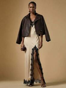 Briarwyn 女士吊带蕾丝拼接高开衩连衣裙，女士夏季连衣裙，夏季穿搭，女士夏季穿搭，女士春季连衣裙，女士情人节穿搭，女士优雅派对礼服，女士婚礼宾客礼服，婚礼派对礼服 - 卡其色 - 查看 3