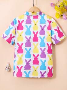 SHEIN Tween Boy Casual Cartoon Rabbit Print Short Sleeve Single-Breasted Gentleman Shirt - Multicolor - View 2