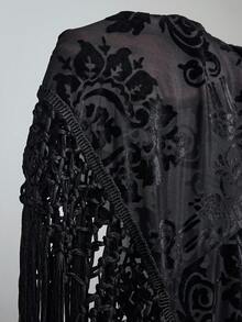 ROMWE Avant 女士性感度假/音乐节透视植绒露背流苏不对称下摆罩衫 - 黑色 - 查看 8