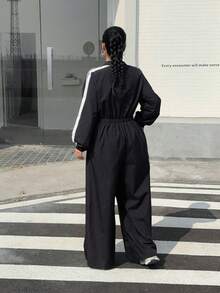 Muchica 大码女式侧条纹拉链阔腿休闲连体裤 - 彩色 - 查看 2