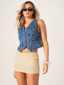 MISSGUIDED Low Rise Mini Skirt With Small Polka Dot Print Perfect For Spring Summer Casual Outings Beach Vacation Weekend Party Club Night Out - Yellow - View 4