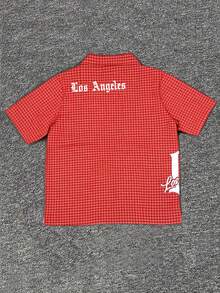 Manfinity Dauomo Casual Fashion Men's Letter & Plaid Short Sleeve Single-Breasted Shirt - Red - View 2