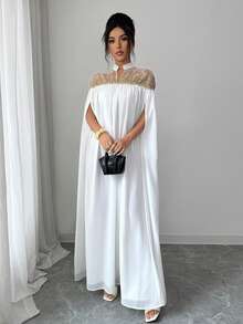 Elenzga Đầm nữ thêu họa tiết chắp vá, dáng rộng, thướt tha. - trắng - Xem 3