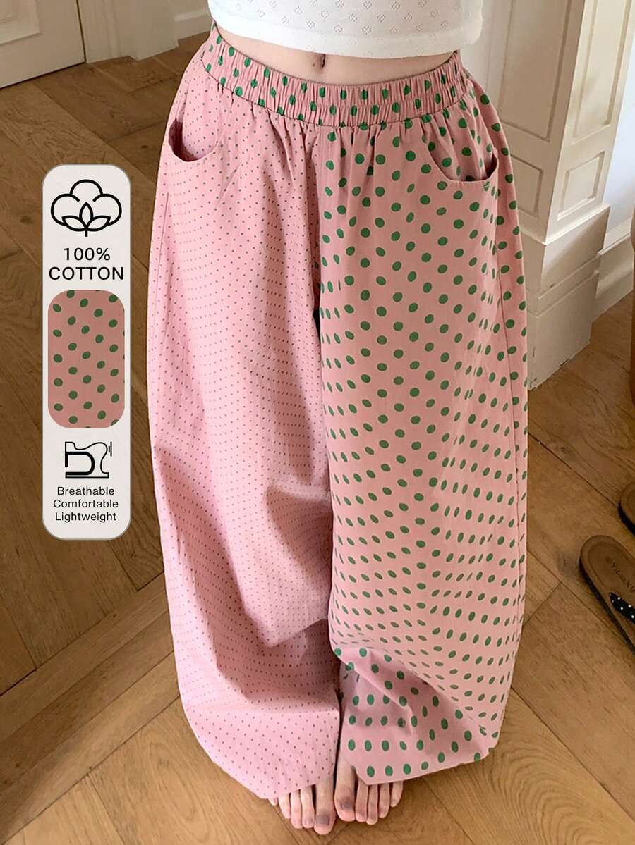 DAZY Quần pajama dài dáng rộng in chấm bi dành cho nữ, thích hợp cho mùa xuân/hè. - Hồng - Xem 1
