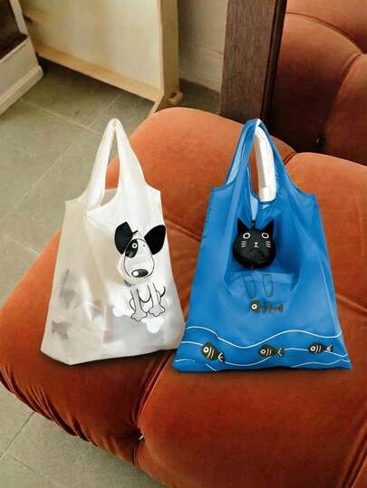 Joivida Cute Dog Bone Pattern Pet Lovers Tote Bag, Large Capacity Foldable Shopping Bag For Women, Gift For Friends, Beige Or Blue Work Travel Bag, Daily Use