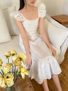 DAZY Tween Girls Mesh Embroidered Cap Sleeve Dress, Fall - White - View 9