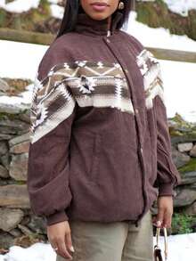 Yess Loren 女式格子印花长袖保暖内衬休闲衬衫夹克，秋冬 - 黑色 - 查看 4