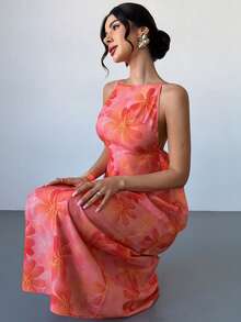 Firerie Đầm hè màu trơn cho nữ, kiểu dáng thường ngày, dây mảnh, hở lưng, in hoa, dáng rộng, phong cách Hawaii, màu vàng bơ, thích hợp cho kỳ nghỉ. - Nhiều màu - Xem 5