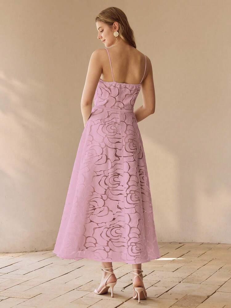 FRENCH ELEGANT ELEGANT DRESS, SPAGHETTI STRAP ROSE FLORAL A-LINE FORMAL GOWN FOR LADIES