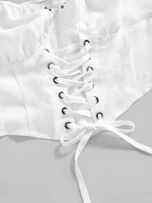 ROMWE Avant 优雅度假岛屿风系带腰身两件套泡泡袖女装 - 白色 - 查看 4