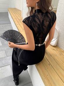 EastFlair 黑色蕾丝拼接优雅长裙,女士夏季穿搭,女士春季穿搭,情人节,圣帕特里克节,复活节,女士海滩度假穿搭,外出穿搭,黑色连衣裙,情人节礼服,女士派对礼服,优雅女士礼服,优雅女士派对礼服,奢华婚礼晚礼服,女士休闲连衣裙,女士正式礼服,女士碎花连衣裙 - 黑色 - 查看 6